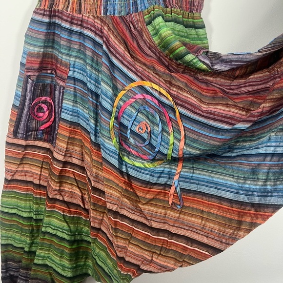 Harem Striped Swirl Embroidered India Cotton Hippie Festival Pants Medium - Picture 4 of 6